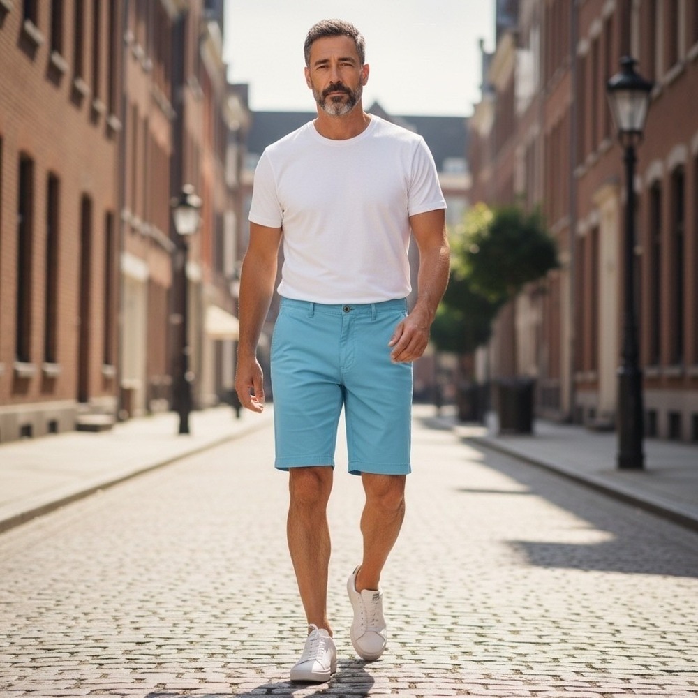 Johnnie-O Neil Mens Light Blue Stretch Chino Shorts Size 36 Golf Casual Tailored